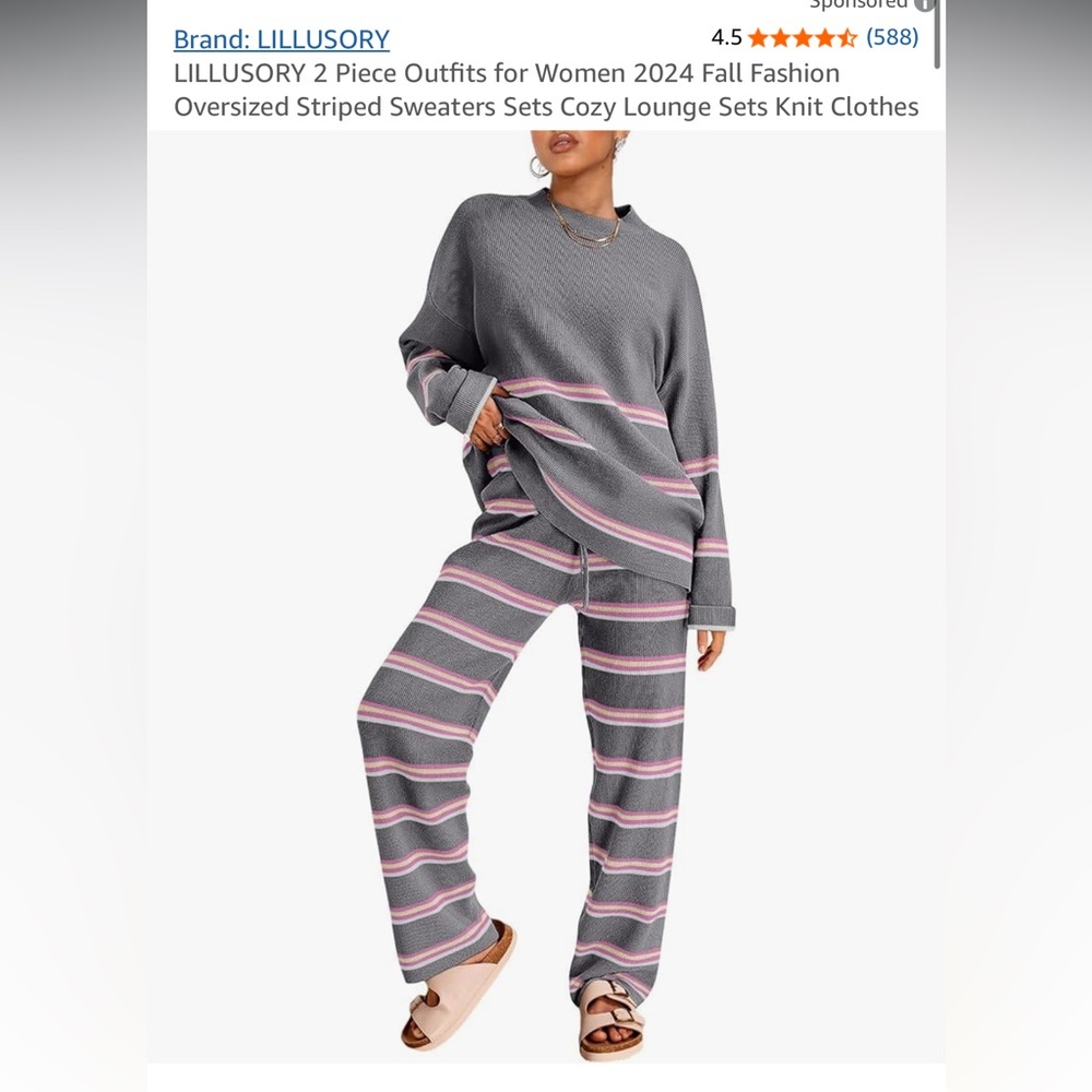 Two-Piece Knit Striped Lounge Set